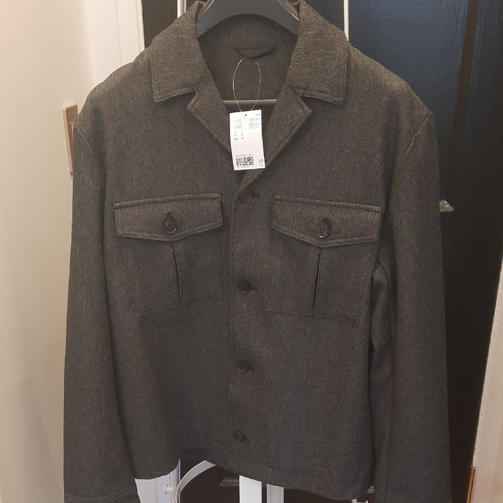 MENS MILITARY Charcoal Gray Button-Up Jacket LARGE